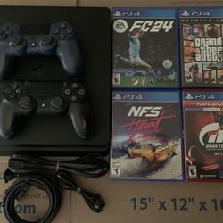 Sony PlayStation 4 Slim (PS4 Slim) 1TB W/ 2 Controllers, 4 Games & Cables $220 OBO