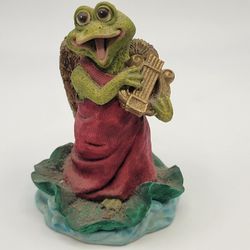 Vintage Holiday Singing Angel Frog Resin Figurine Season's Best 3"