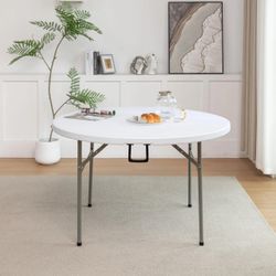 White plastic round folding table 4ft portable