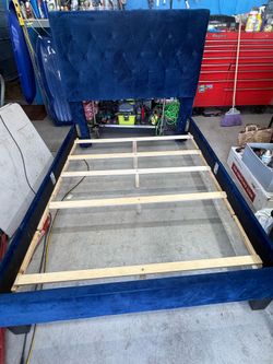 Full size blue suede bed frame