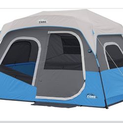 CORE 10 Person Instant Cabin Tent  | Large Multi Room Family Lighted Pop Up Tent for 2 Minute Camp Setup | Included Storage Pockets for