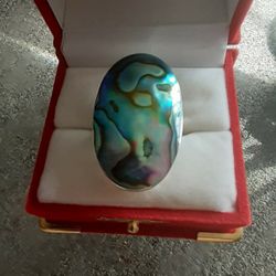 Beautiful Natural Abalone Ring Set In Heavy  Sterling