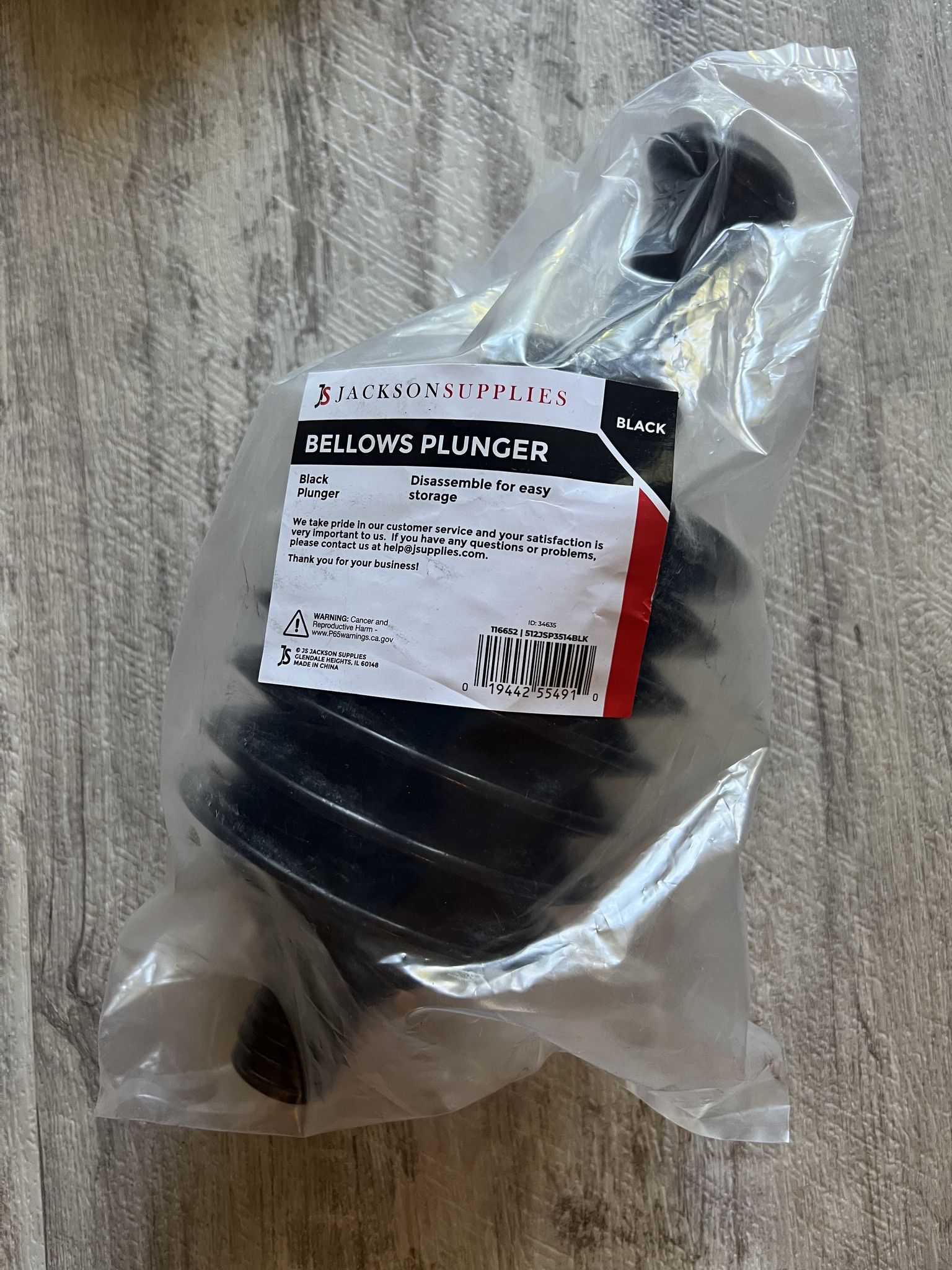 **BRAND NEW** JS Jackson Supplies Professional Bellows Accordion Toilet Plunger, High Pressure Thrust Plunge Removes Heavy Duty Clogs, Color Black