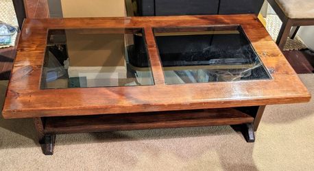 Vintage Retro Rectangular Glass Top SOLID WOOD Coffee Table