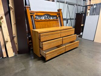 Oak Wood 6-Drawer Double Dresser