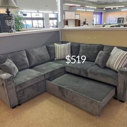 ✅️No Tax ✅️ Beautiful Sectional Sofa Sets With Pullout Bed & Storage 