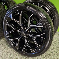 New 24 Inch Gloss Black Milled Snow Flakes With Lexani Tires