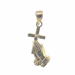 Woman’s Ladies 10k Yellow Gold Praying Hands Cross Charm Pendant for Necklace GP3118087