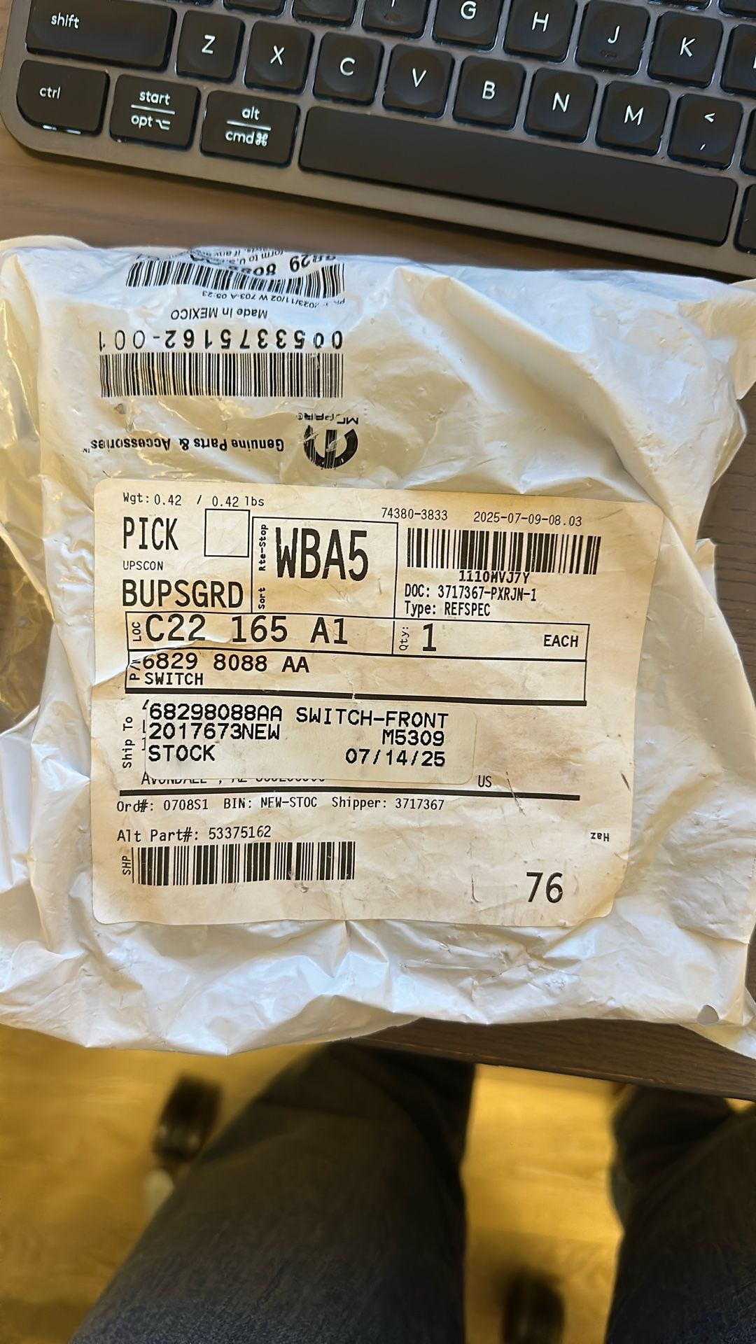 Mopar 6829 8088 AA Passenger Side Switch