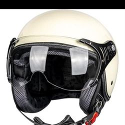 3/4 Motorcycle Helmets Retro Open Face Scooters Helmet with Clear Visor 