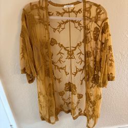 Gold floral sheer blouse