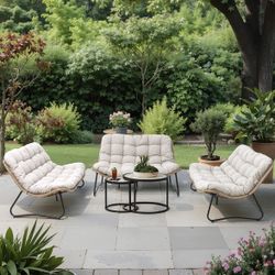 Outdoor Loveseat 3PCS, Outdoor Sofa Set, All-Weather Boho Rattan Patio Furniture with Soft Cushion for Balcony, Poolside, Backyard (Without Table)