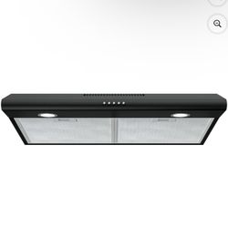 FIREGAS Black Under Cabinet Range Hood 30 inch, Slim Kitchen Over Stove Vent, LED Light, 3 Speeds
