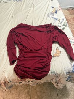 Burgundy Long Sleeve Ruched Mini Dress