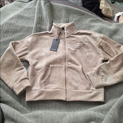 True Religion Women's Rib Velour Full Zip Jacket in Cream Size Small