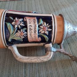 German Beer Stein With Pewter Lid