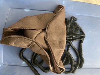 Brown Fabric Hood with Black Dreadlock Extensions