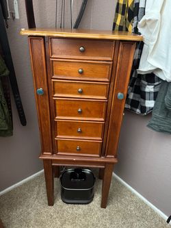 Tall Wood Jewelry Armoire with Drawers