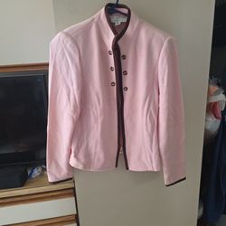 St. John Collection by Marie Gray Light Pink Brown Trim Knit Jacket Size:4