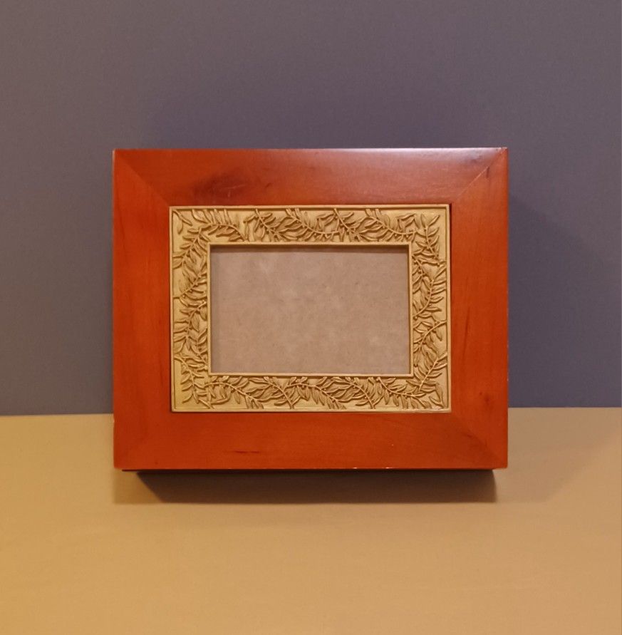 Red Wooden Jewelry Box With Photo Frame On Lid