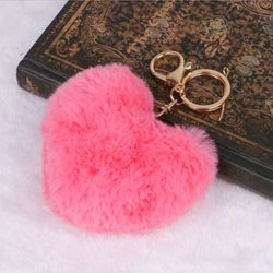 Heart Pom Fur Purse Charm Key Chain