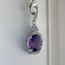 Oval Amethyst Halo Pendant Sterling