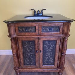 Elegant Antique-Style Vanity with Sink – Ornate Wood Design ✨