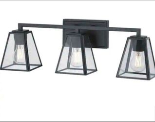 Home Decorators Collection Mackenzie Place 24 in. 3-Light Matte Black Bathroom Vanity Light with Clear Glass Shades