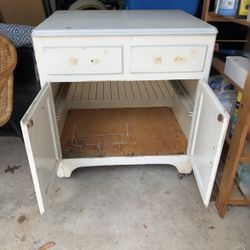 Vintage Enamel Top Hoosier Cabinet Furniture Pie Safe Rustic Farmhouse White 