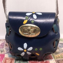Vintage Made In Mexico Full Grain Floral Butterfly Mini Bag Blue Main Color 