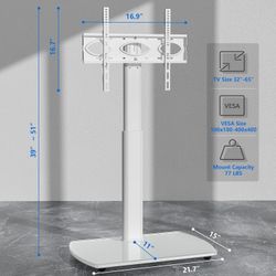 TV Floor Stand with Swivel Mount, Universal for 32-65 Inch LCD LED Flat Screens, White Height Adjustable Space Saving Corner TV Stand