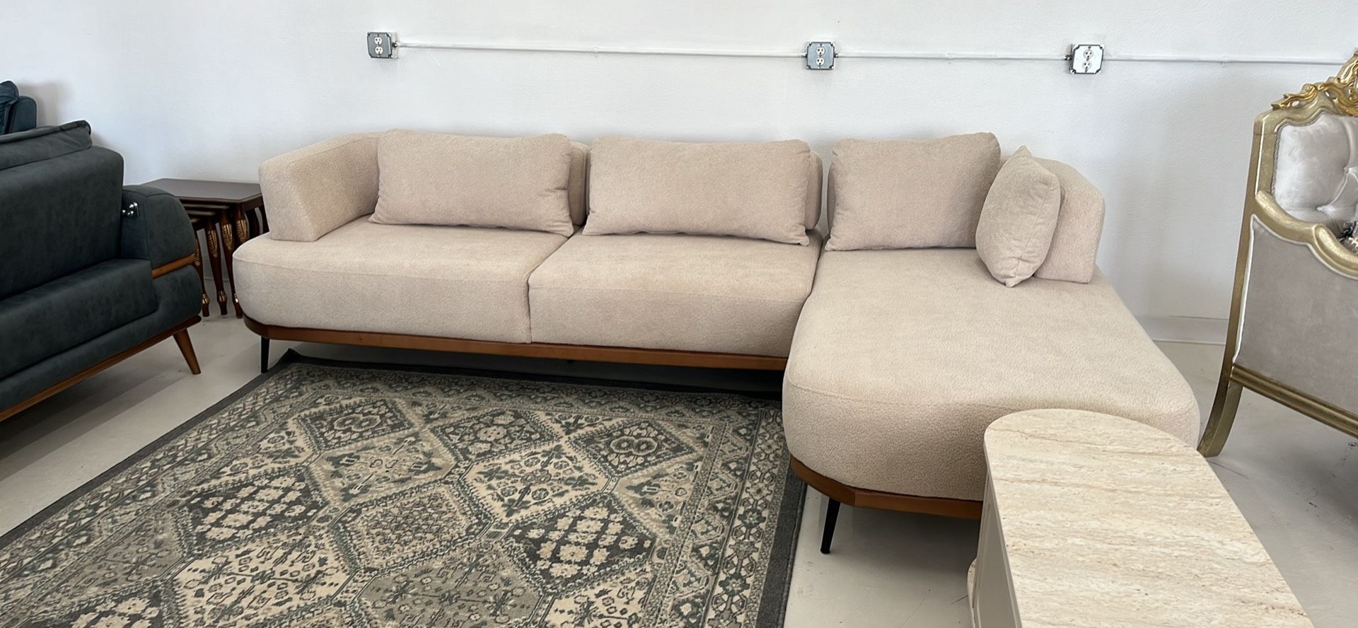 90" Sectional Sofa, Mid-Century Modern L Shaped Couches, Plush Fabric Upholstered, Convertable Bed