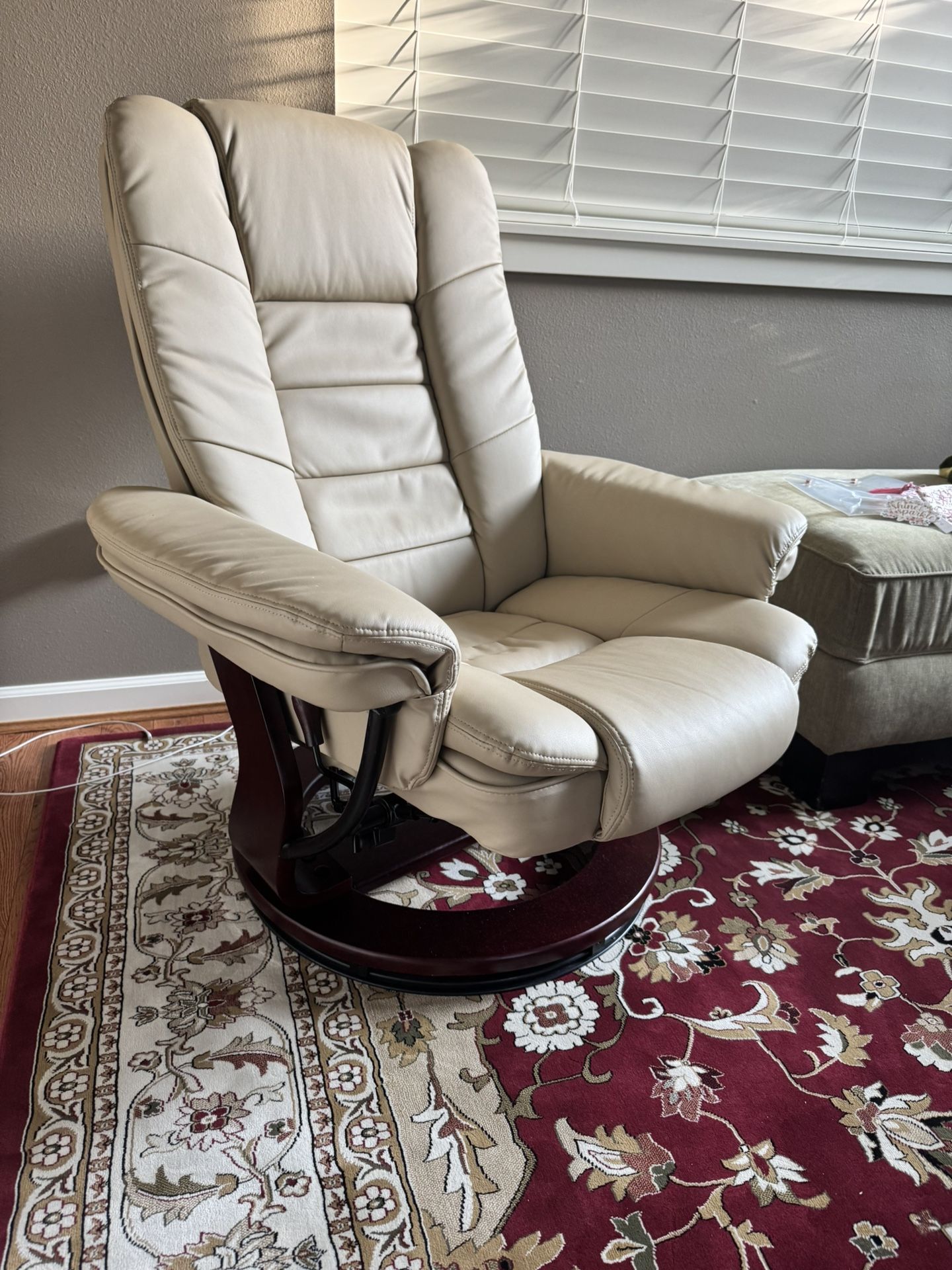 LeatherSoft Recliner Chair Woth Ottomon- Beige