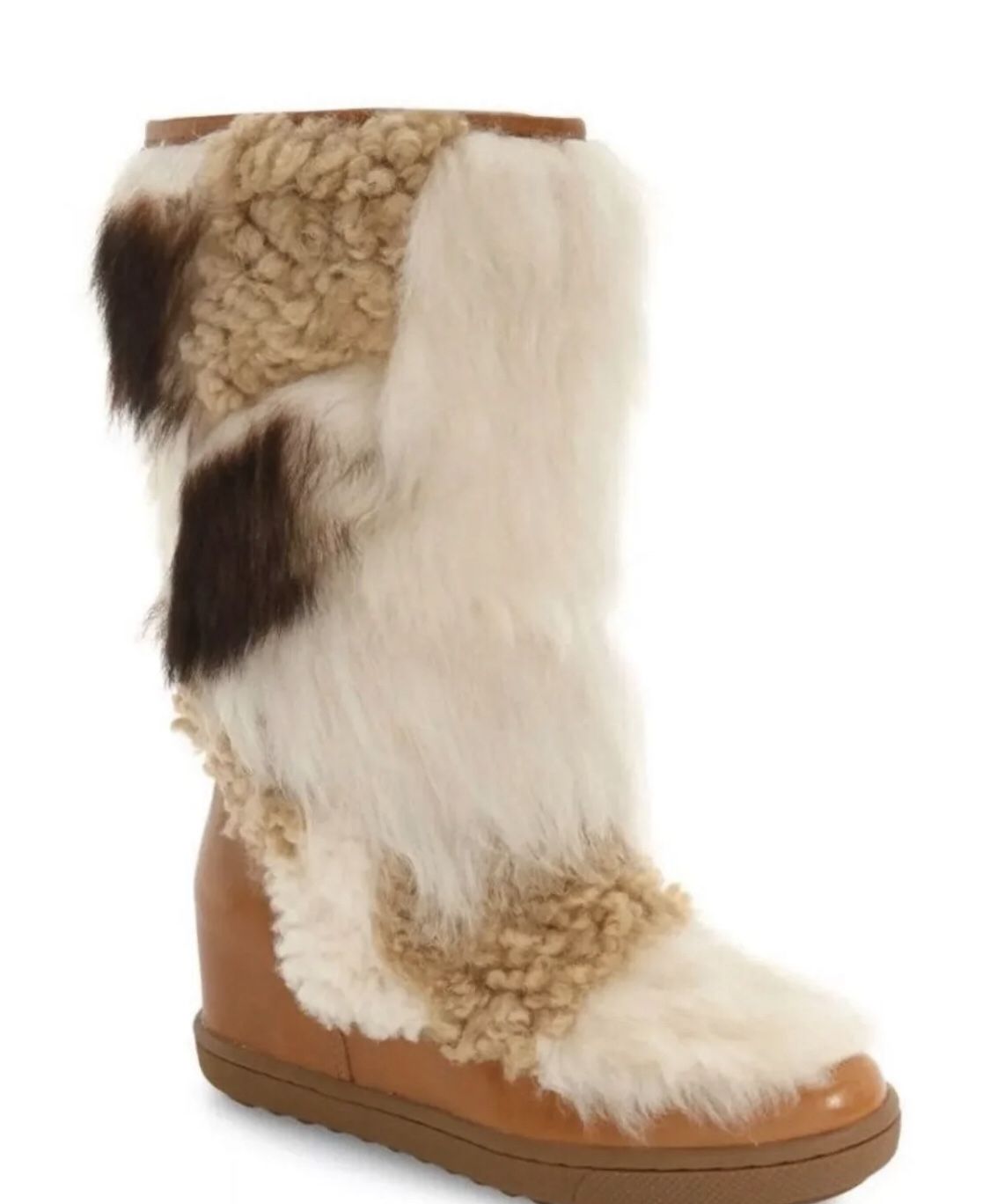New in box COACH Womens 5M Morton Leather Natural Shearling Mid Calf Fall Wedge Boots