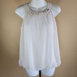 Wrapper Ivory Pleated Halter Top Embellished Neck Pearls-Beaded Size S