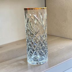 Vintage BLOCK Lead Crystal Vase with Gold Rim • 9.75” • Made in Czechoslovakia