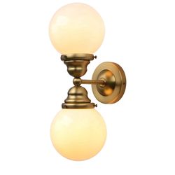 Pathson Milk White Glass Wall Sconces Lighting, 2 Lights Industrial Wall Vanity Light Fixtures Brass Finish, Vintage Wall Sconce Lamp for Bathroom Liv