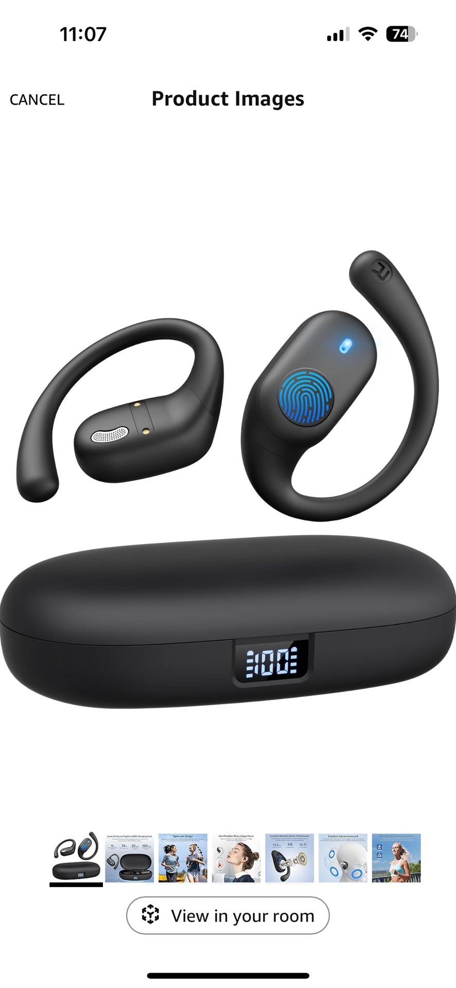 Open Ear Headphones, Bluetooth Headphones 5.3 Sports with Smart Digital Display, 36H Playtime, IP54 Waterproof, Wireless Earbuds Lightweight Design Fi