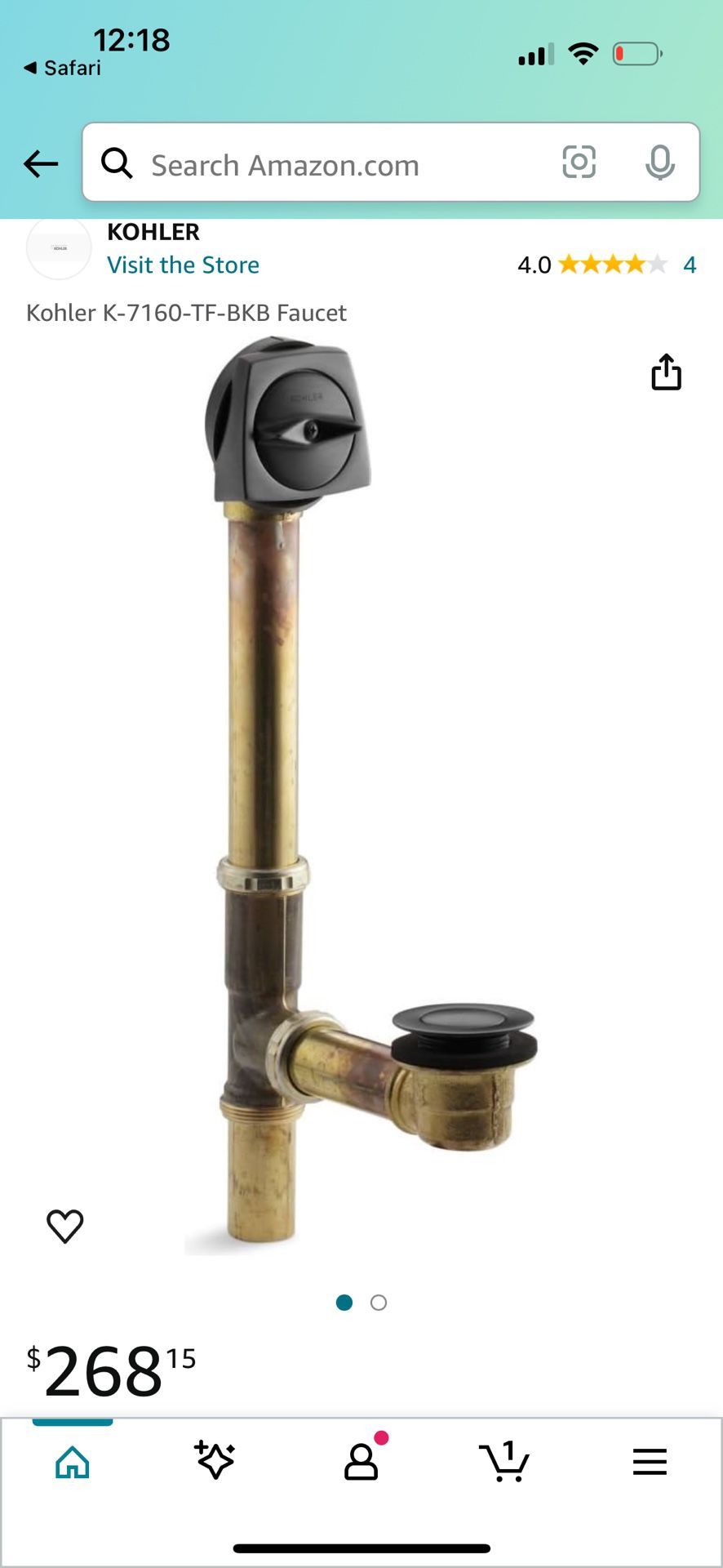 Kohler K-7160-TF-BKB Clearflo 1-1/2" Adjustable Pop-Up Drain