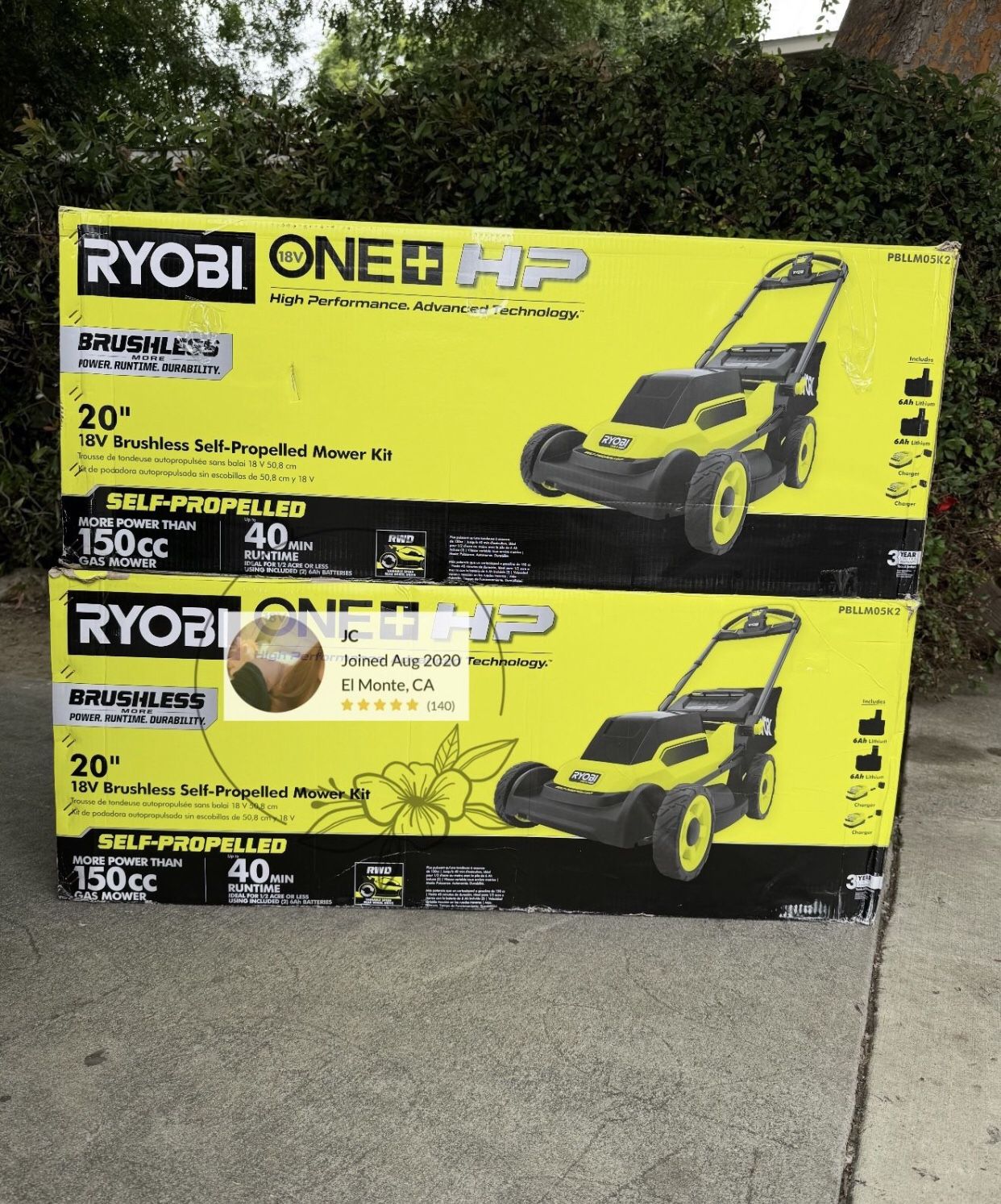 RYOBI ONE+ HP 18V Brushless 20 Cordless Battery Walk Behind Self  Propelled Lawn Mower w/ (2) Ah Batteries and Chargers