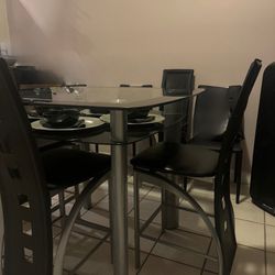 4 Chair Glass Dining Table 