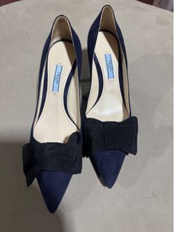 Prada Navy Suede Bow Pumps Pointed Toe Heels Women’s IT 39.5 US 9.5