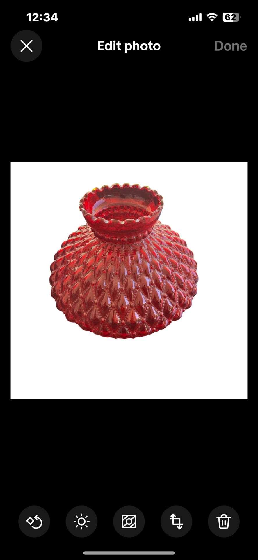 Vintage Ruby Red Quilted Diamond Glass Light Lamp Shade Crimped Edge