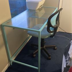Glass Desk With Chair And Printer Included