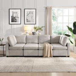103 Sectional Sofa Couch Sofa Bed U-shaped Sofa with Two Movable Ottoman and Three USB Ports for Living Room, Grey