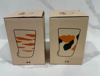 Cat Pattern Glass Cups Set of 2
