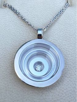 CHOPARD 18k solid white gold HAPPY SPIRIT Floating Natural Diamond Pendant & 16.5” chain Ladies Necklace