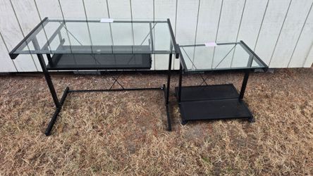 Glass Top Computer Desk with Side Table