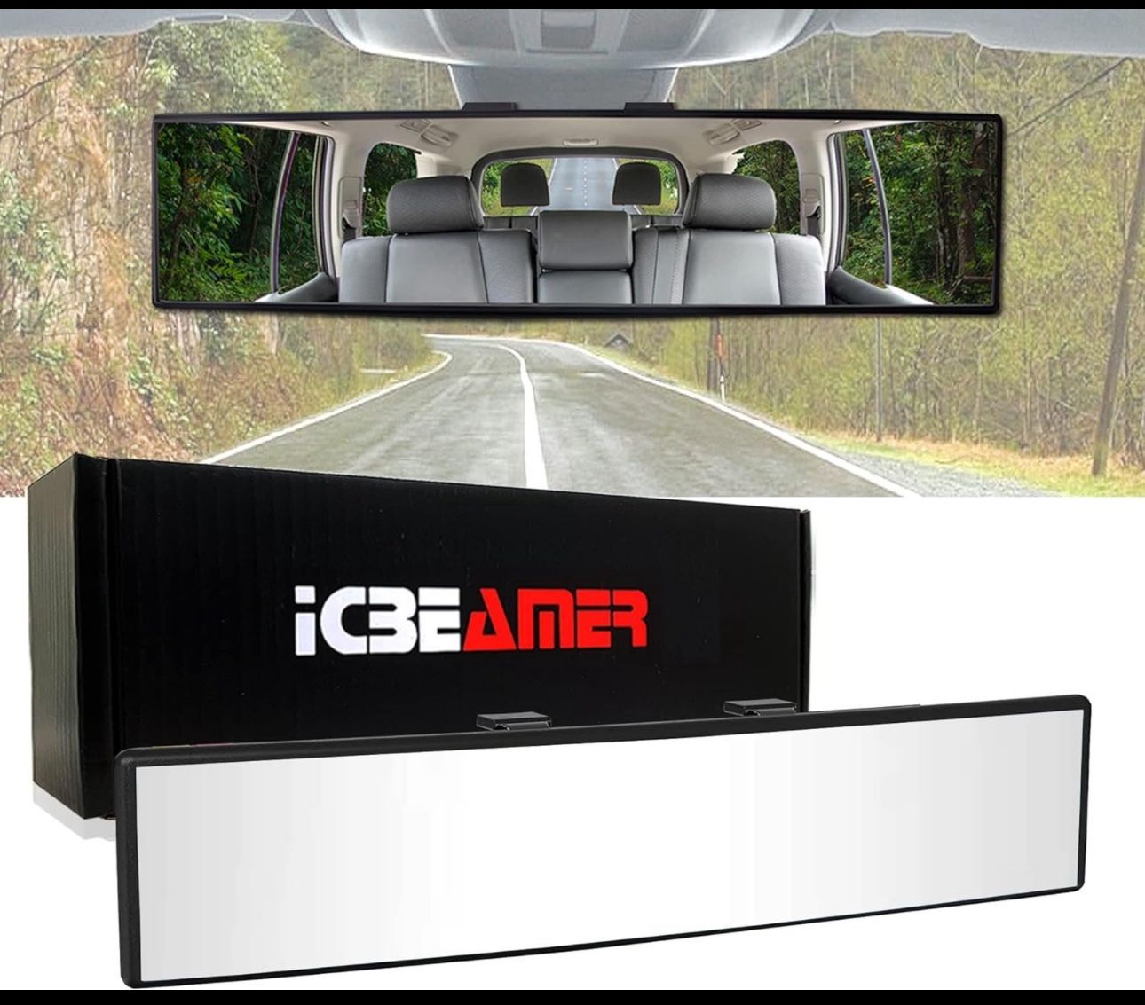 10.6" ICBEAMER Clip On Rear View Mirror | Convex Clear Tint, Panoramic Wide Angle HD Glass