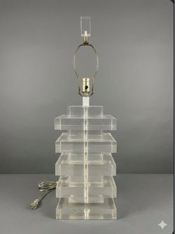 Vintage Stacked Mid Century Modern 70s Hollywood Regency Lucite table lamp